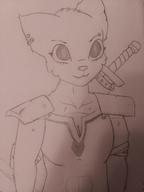 Blade Kvatch_arena_armor artist:Micropipi69 character:Katia_Managan monochrome