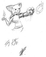 character:Katia_Managan looking_badass magic_fire monochrome sketch