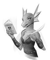 Daedric_text Quill-Weave's_evil_armor artist:Phenelia books character:Quill-Weave impure_thoughts literary_endeavors monochrome