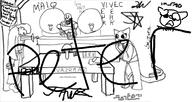 4chan Katia's_wizard_robe Papyrus bar character:Dmitri_Argoth character:Katia_Managan crossover death inconsistent_rendering knock_off milk monochrome sketch surreal table text