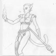 Kvatch_arena_armor artist:korblborp character:Katia_Managan magic_fire magic_staff monochrome pineapple sketch