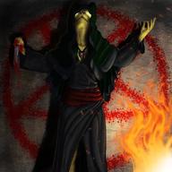 artist:Zargothrax blood character:Katia_Managan cultist fire glowing_eyes organized_religion