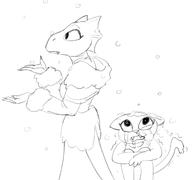 artist:Tana character:Katia_Managan character:Quill-Weave monochrome not_sure_if_racist sketch snow tears