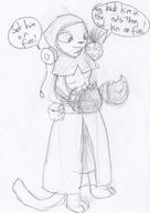 Katia's_wizard_robe artist:peeuhls character:Katia_Managan magic_fire monochrome pineapple sketch text yo-yo