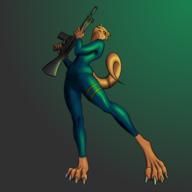 action_pose artist:Zargothrax character:quill_weave dwemer_technology firearms modern_clothing
