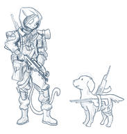 STALKER adorable character:Katia_Managan character:Sworddog crossover dog_and_his_cat eyepatch firearms monochrome