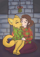artist:Mintsheep blushing character:Katia_Managan character:your_weird_OC christmas fire happy kissing romance