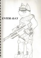 Khajiit character:your_weird_OC firearms looking_badass monochrome sketch text