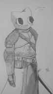 Cosplay Dark_Souls armor artist:The_last_Watcher character:Katia_Managan crossover monochrome pencil_drawing text