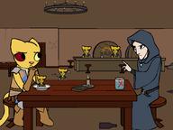 Kvatch_arena_armor artist:Kazerad artist:ShroomBot bar blood_from_the_eyes booze candle character:Katia_Managan character:Stephane character:bartender knock_off priest_robes table