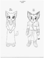 artist:Nicros_Man braids character:Little_Katia character:your_weird_OC kittens monochrome sketch text