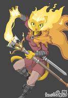 Blade Khajiit Warhammer artist:KoMoLord character:Katia_Managan featured_masterpiece looking_badass magic_fire magic_staff