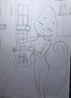 Khajiit adorable artist:Just_A_Furry character:Katia_Managan food monochrome sketch very_casually_underdressed