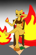 artist:Colydos character:Katia_Managan magic_fire missing_tail painted_underwear pineapple seduction sitting very_casually_underdressed
