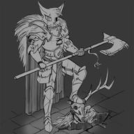 Chaos Hircine Official_Badass Warhammer armor artist:makingfailure blood character:Katia_Managan crossover daedra decapitation missing_tail