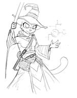 adorable artist:KillerfishSG character:Katia_Managan looking_badass magic magic_staff monochrome robes sketch witch-hunter_control_panel wizard_hat