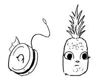 character:Katia_Managan character:Quill-Weave monochrome pineapple sketch surreal yo-yo
