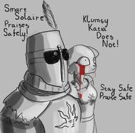Dark_Souls PSA Safety_hat Solaire artist:makingfailure blood_from_the_eyes character:Katia_Managan crossover sunglasses text
