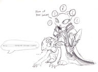 artist:2d-xoxo character:Katia_Managan character:Quill-Weave crossover monochrome sketch text