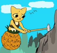 Getting_over_it Khajiit artist:Tana character:Katia_Managan crossover missing_tail painted_underwear pineapple wilderness