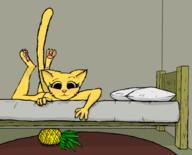 Quill-Weave's_bed Quill-Weave's_bedroom Quill-Weave's_house artist:SlashSeven artist:Tabby_Catface character:Katia_Managan drunk erect_tail happy pineapple very_casually_underdressed