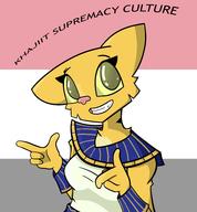 Egyptian artist:lapma character:Katia_Managan khajiit_racism not_sure_if_racist text yellow_eyes