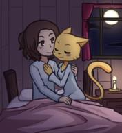 Secunda adorable artist:Nami_Tsuki bed blushing candle character:Katia_Managan character:your_weird_OC happy hugs moonlight night romance sleepy smiling