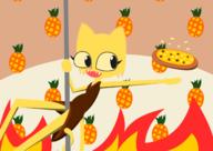 Khajiit acrobatics adorable artist:rollanan black_eyes character:Katia_Managan fire_safety food pineapple poledancing