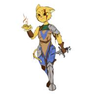 Kvatch_arena_armor artist:mhonnie blood knock_off looking_badass magic_fire yellow_eyes