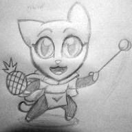 adorable artist:korblborp character:Katia_Managan chibi monochrome pineapple pineapple_and_yo-yo_trick sketch yo-yo