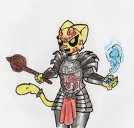 Blunt Conjuration armor artist:KuroNeko character:Katia_Managan daedra dremora magic yellow_eyes