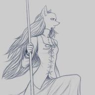 artist:XenoYparxi character:Rajirra monochrome sketch spear