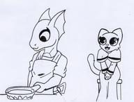 Khajiit animation argonian artist:KuroNeko character:Katia_Managan character:Quill-Weave cooking food monochrome