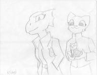 artist:Kazerad character:Katia_Managan character:Quill-Weave character:Welkynd_Kitty modern_clothing monochrome sketch