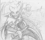 Cloak_of_Gray_Tomorrow Katia's_Thief_Tunic Like_a_Witch-Hunter artist:korblborp character:Aggy character:Katia_Managan monochrome sketch wilderness