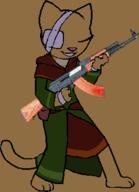 Katia's_wizard_robe Khajiit accidents_waiting_to_happen amulet_of_silence artist:Mr_O character:Katia_Managan eyepatch firearms inconsistent_rendering knock_off plain_background