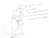 adorable artist:redout character:Katia_Managan character:Quill-Weave disappointment friendship hugs monochrome sketch text
