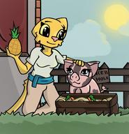 Quill-Weave's_house adorable artist:lapma black_eyes character:Katia_Managan food happy magnus pig pineapple text