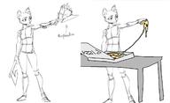 Official_Badass artist:Kazerad artist:Makkon character:Katia_Managan food inconsistent_rendering machete sketch text visual_humor