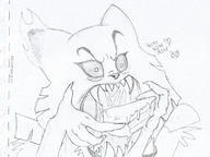 artist:YeOldeAlekk cake character:Katia_Managan eating fire grotesque monochrome sketch teeth