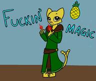 Katia's_wizard_robe adorable artist:Tolargonian character:Katia_Managan magic magic_fire pineapple text waggy_tail