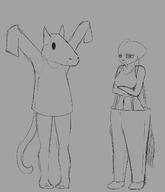 Khajiit artist:LimeBreaker character:Katia_Managan character:Rajirra horse_costume monochrome sketch teamwork