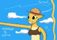 Cosplay Khajiit One_Piece artist:vsauce4 black_eyes casually_underdressed character:Katia_Managan crossover hats meme misuse_of_tail painted_underwear text