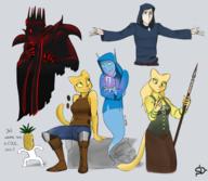 Conjuration Kvatch_arena_armor artist:SaintDumos character:Aggy character:Katia_Managan character:Rajirra character:Stephane character:nightmare_king friendship pineapple spear text