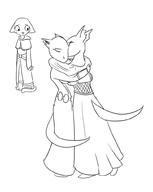 argonian artist:Pseudonymous character:Katia_Managan character:Quill-Weave friendship hugs monochrome