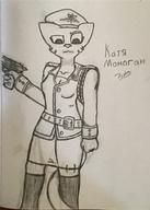 character:Katia_Managan firearms modern_clothing monochrome sketch