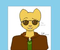 Khajiit artist:vsauce4 character:Katia_Managan missing_tail modern_clothing portrait sunglasses text