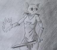 Kvatch_arena_armor character:Katia_Managan magic_fire monochrome sketch