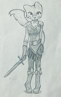 Blade Khajiit Kvatch_arena_armor adorable armor artist:MaxNoLife character:Katia_Managan digitigrade monochrome sketch