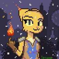 Kvatch_arena_armor artist:Terranner character:Katia_Managan magic_fire pixel_art snow